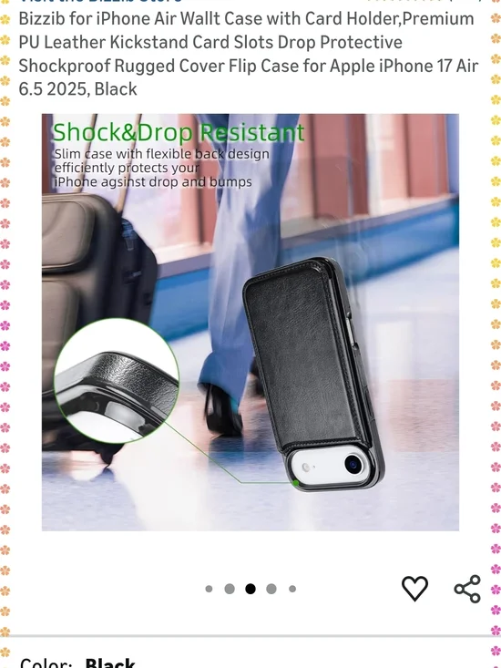 Premium Black Leather Wallet Case for iPhone 17 Air - Card Holder & Kickstand - Picture 5 of 9